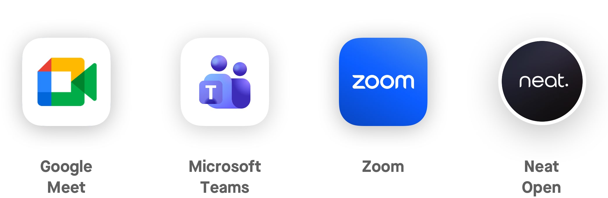 Zoom, Microsoft Teams, Neat Open Apps, BYOD - icons